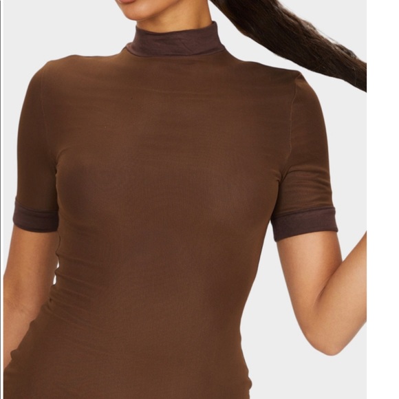 Chocolate brown ribbed mini dress - Picture 4 of 4